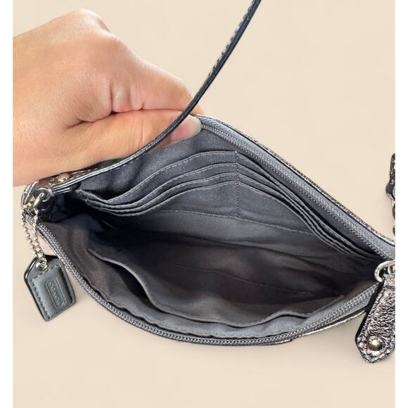 Coach Metallic Pewter Leather  Large Wristlet/Shoulder Bag0 - Picture 5 of 7